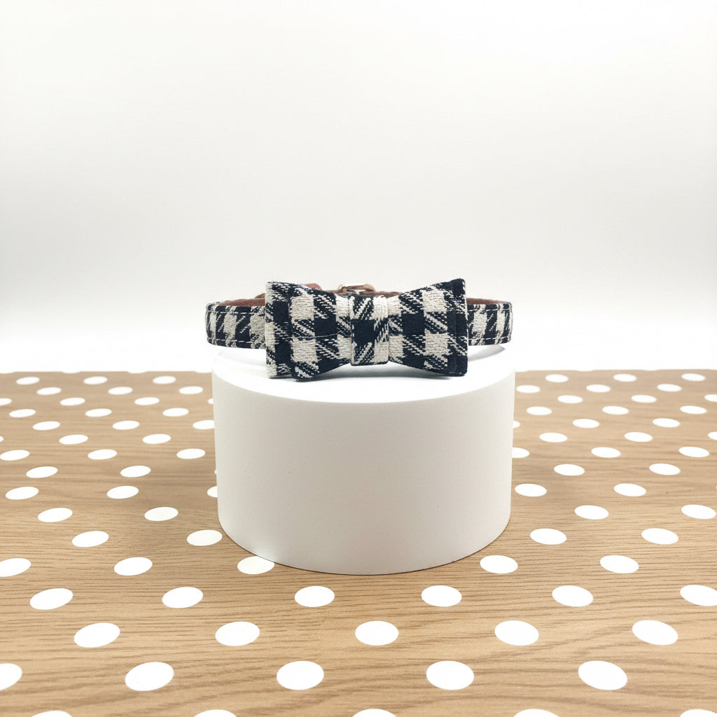 Collier Tissu Nœud Noir et Blanc pour Chien