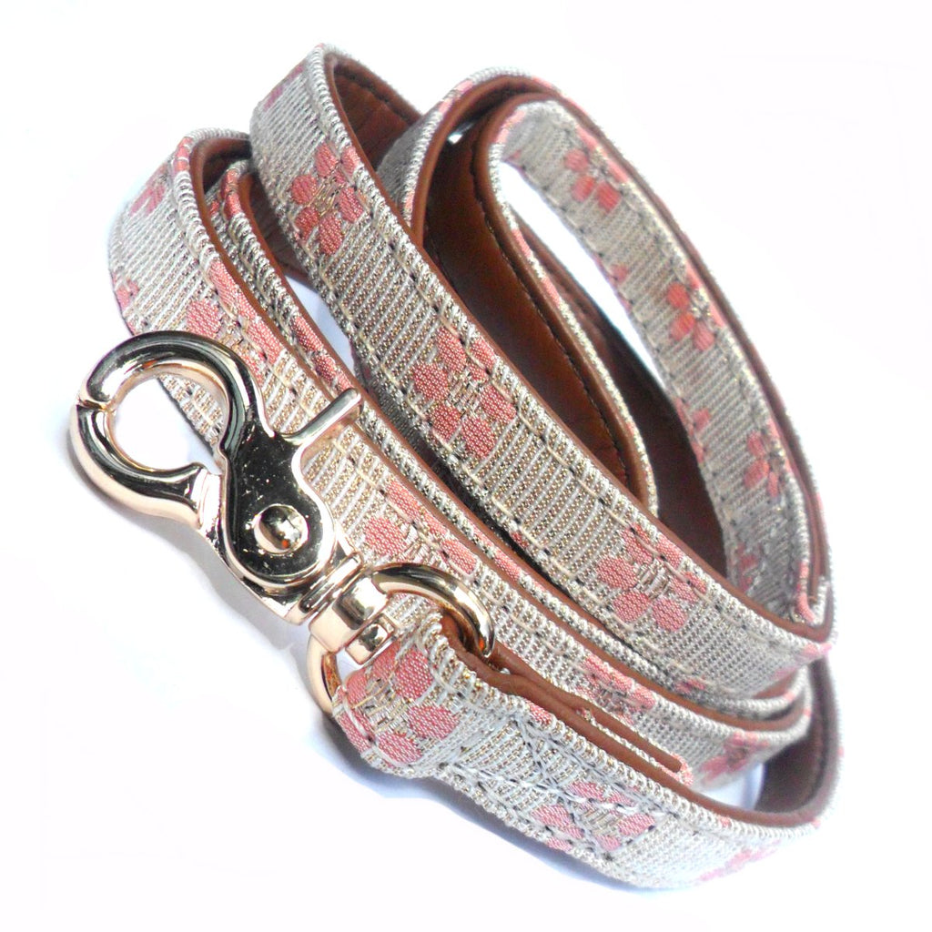 Laisse Tissu Fleurs pour Chien - Rose