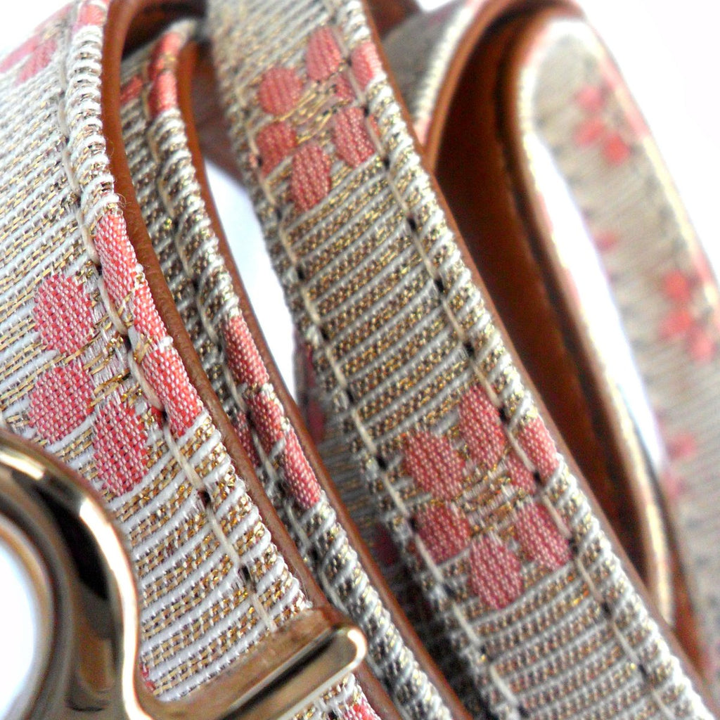 Laisse Tissu Fleurs pour Chien - Rose